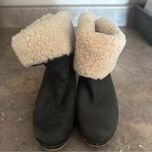 UGG Black and Cream Shearling Boots